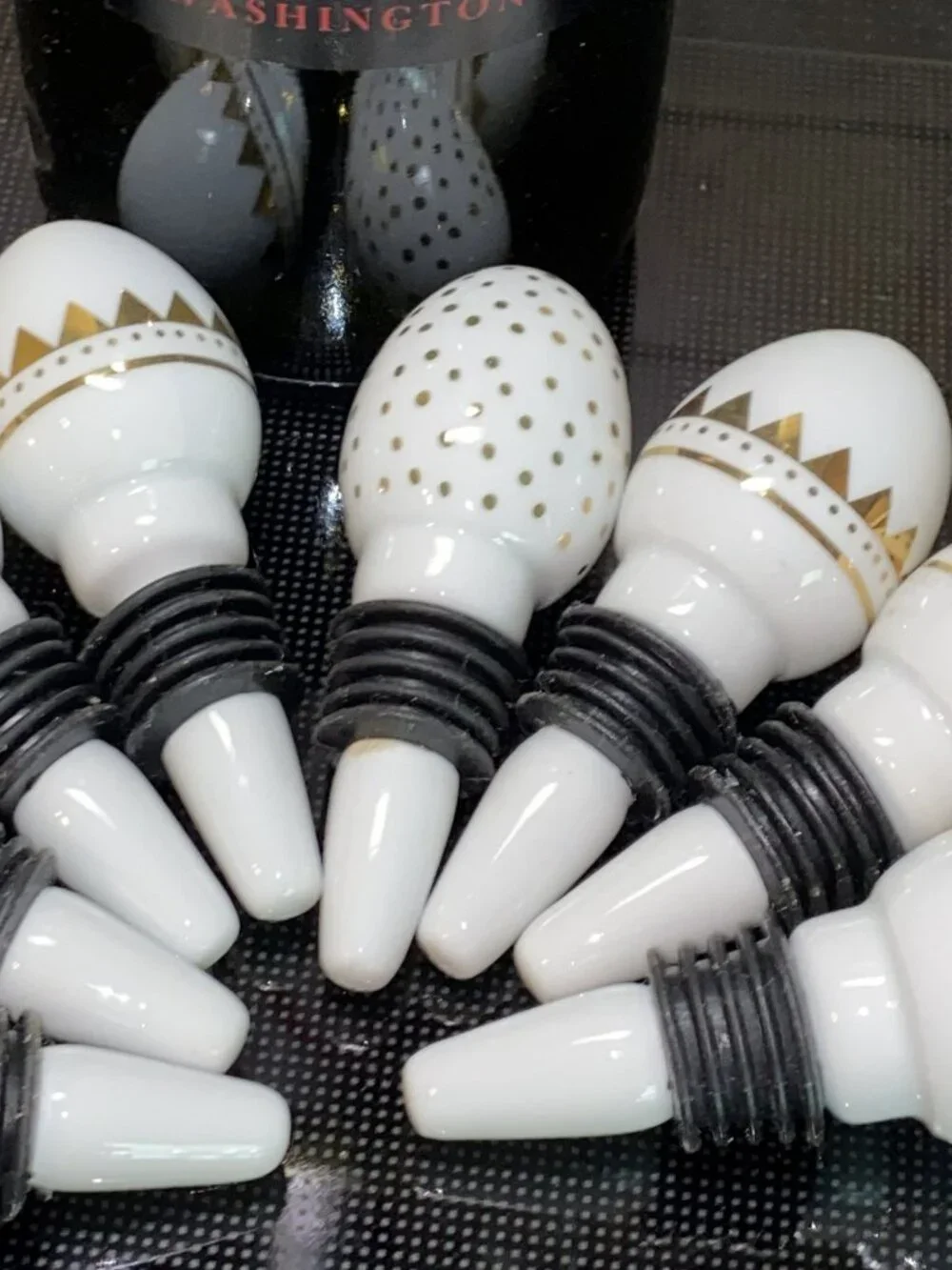 Wine Bottle Stopper-White Glazed Porcelain Egg w/Gold Polka Dots, by Threshold